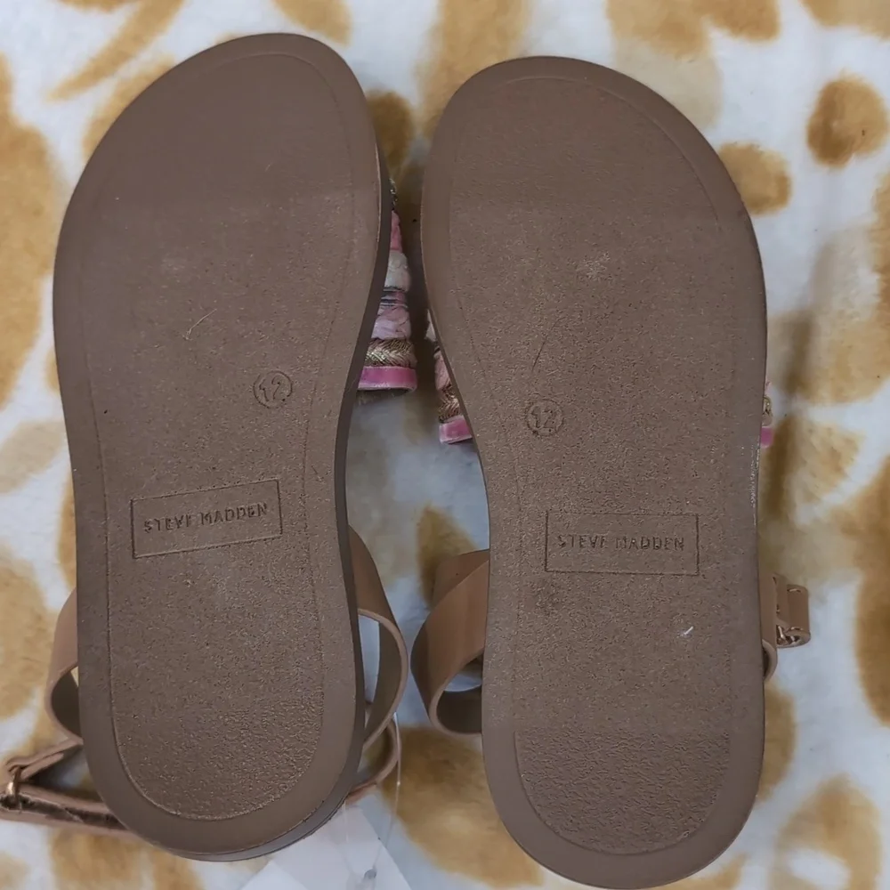 Steve Madden Kids Braided Pink Tan Sandals Toddler Girl Size 12 NWT